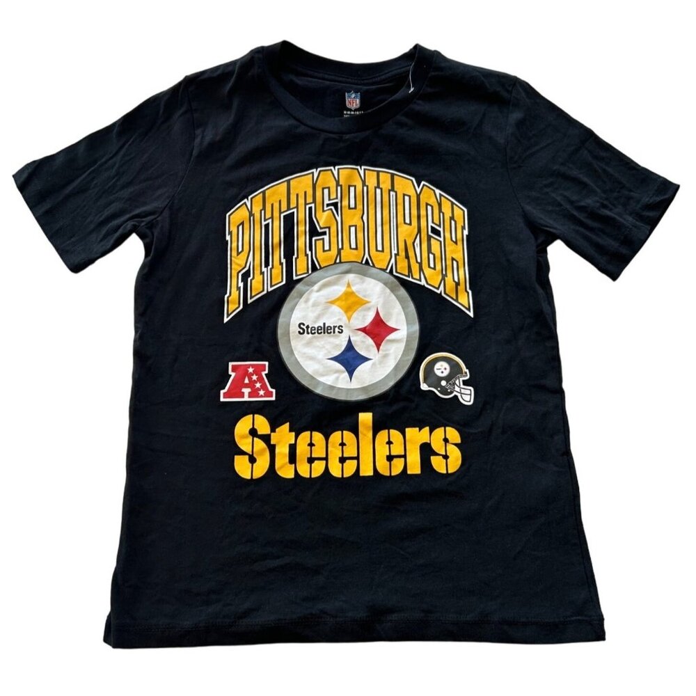 Pittsburgh Steelers NFL Black T Shirt Youth Medium Cotton 10 12 Logo Kids New
